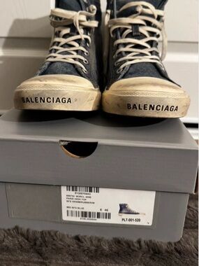 Balenciaga Denim High-Top Sneakers in Blue and Cream